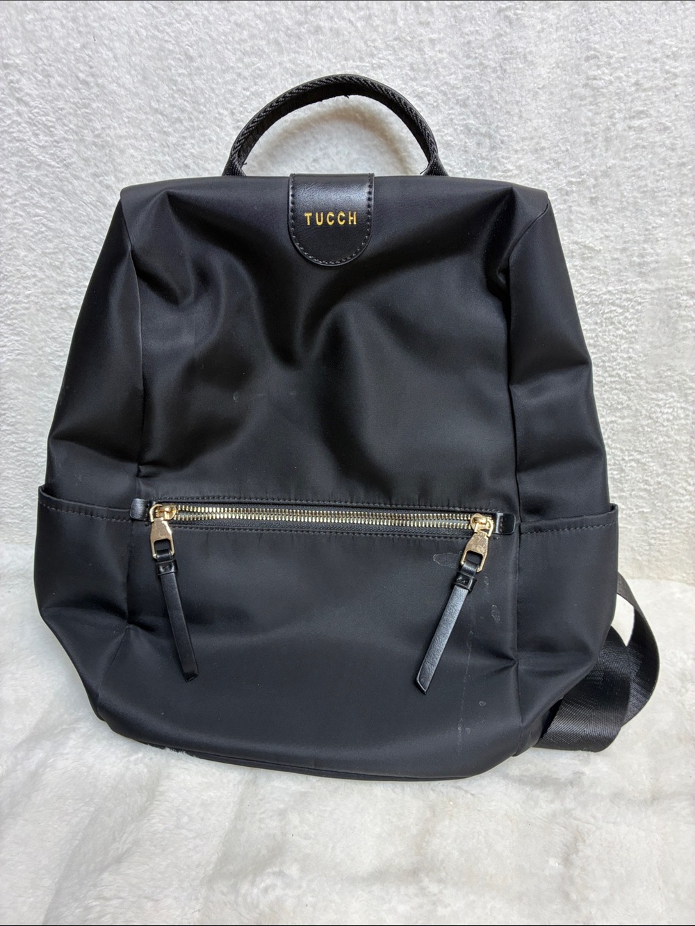 Black Nylon Backpack with Gold Zipper Accent